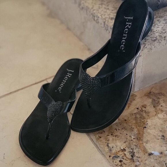 J.Renee Shoes - Black Sandal with Heart Shaped Crystal